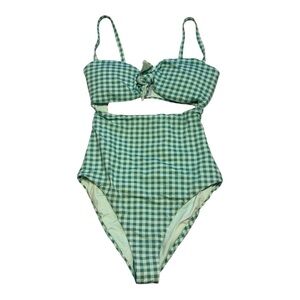 WET Willow Jade Green Gingham Checkered One Piece Cut Out Tie Top Size S
